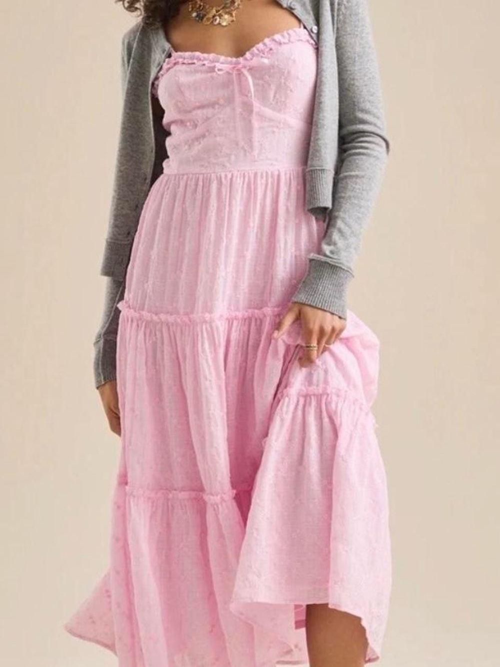 Altar'd State Light Pink Tiered Maxi Dress